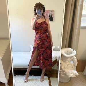 NWT SLIP DRESS SIDE SLIT ADJUSTABLE STRAPS COWL NECK ORANGE BLACK WHITE PURPLE